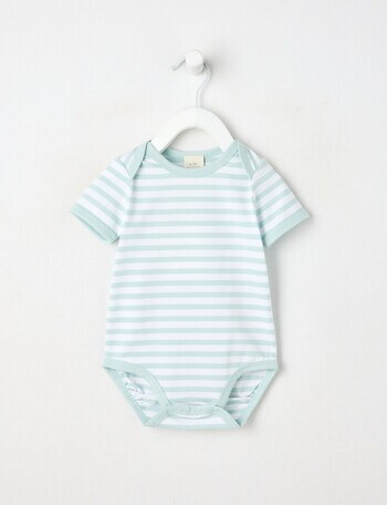 Little Bundle Essentials Stretch Cotton Stripe Short-Sleeve Bodysuit, Blue & White product photo