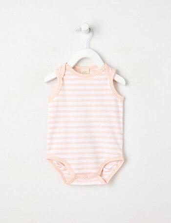 Little Bundle Essentials Stretch Cotton Stripe Sleeveless Bodysuit, Pink & White product photo