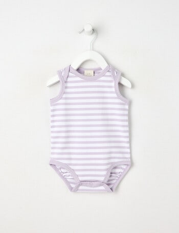 Little Bundle Essentials Stretch Cotton Stripe Sleeveless Bodysuit, Orchid & White product photo