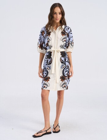 Vero Moda Ava Short Dress with Belt, Oatmeal Print product photo