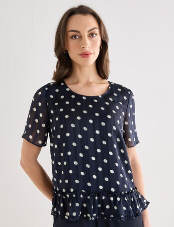 Oliver Black Polka Dot Ruffle Top, Navy product photo