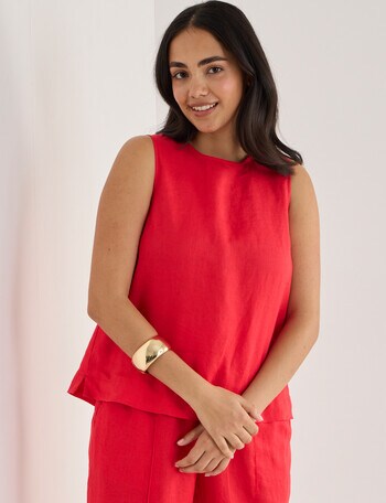 Zest Linen Shell Button Tank Top, Hibiscus product photo