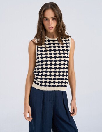 Vero Moda Carry Cotton Blend Sleeveless Top, Birch with Navy product photo