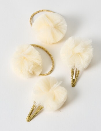 Mac & Ellie Tulle Hair Tie & Clip Set, 4-Piece, Gold Tone product photo