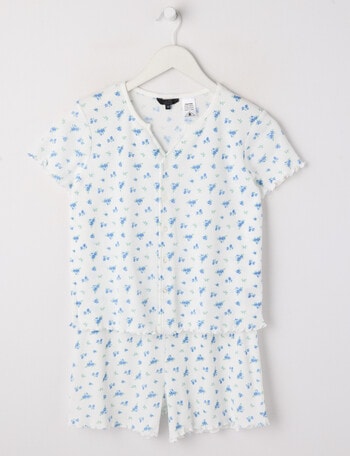 Sleep Squad Floral Waffle Short PJ Set, Barely Blue, 8-16 product photo