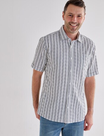 Chisel Stripe Textured Short Sleeve Shirt, White product photo