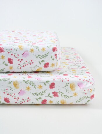 Teeny Weeny Flannelette Fit x2 Cot Sheet Set, Wild Flowers product photo