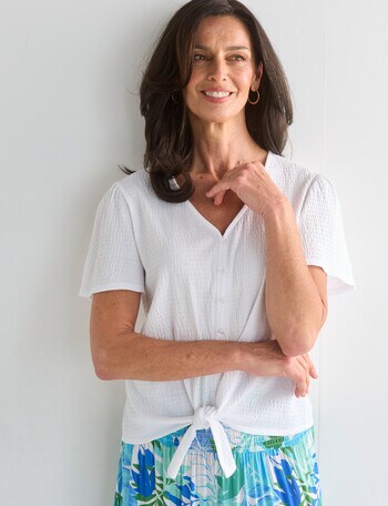 Ella J Tie Front Top, White product photo