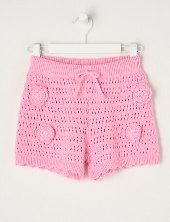 Mac & Ellie Daisies Crochet Look Shorts, Candy product photo