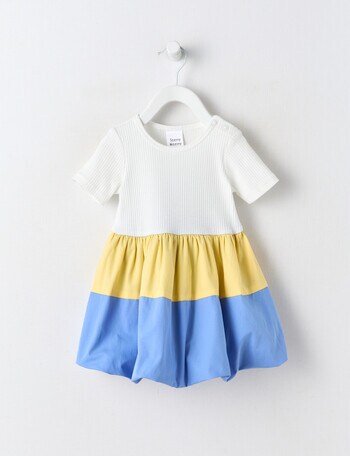 Teeny Weeny Lady Bug Bubble Dress, White, Yellow & Blue product photo