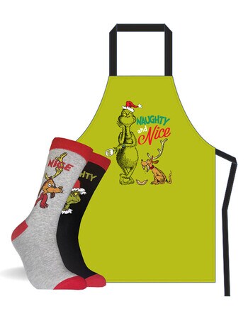 Licensed Grinch Crew Socks & Apron Gift Set product photo