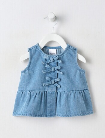Teeny Weeny Lady Bug Denim Peplum Top, Denim Blue product photo