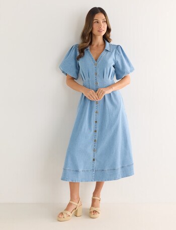 Whistle Denim Short Sleeve Shirt Dress, Light Blue Wash product photo