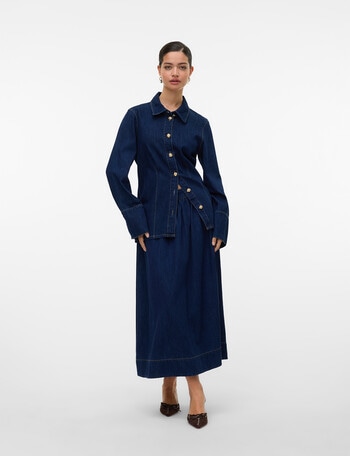 Vero Moda Maiken 7/8 Denim Midi Skirt, Dark Blue product photo