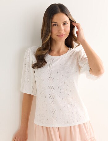 Whistle Broderie Knit Tee, Ivory product photo