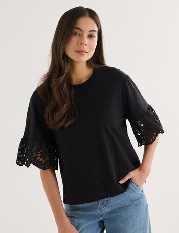 Whistle Drop Shoulder Detail Tee, Black product photo