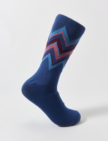 Mazzoni Zig Zag Bamboo-Blend Dress Sock, Blue, Burgundy & Pink product photo