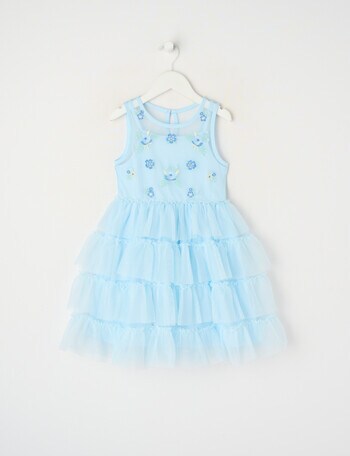 Mac & Ellie Party Collection Embroidered Frill Dress, Light Blue product photo