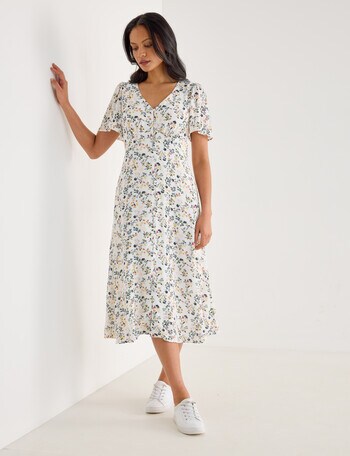 Whistle Flutter Sleeve Tea Dress, Garden Print product photo