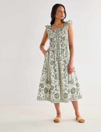 Whistle Shirred Shoulder Dress, Etched Floral product photo
