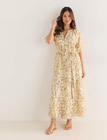 Whistle Romantic Floral Short Sleeve Midi Dress, Green product photo