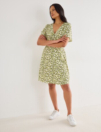 Whistle Flutter Sleeve Babydoll Dress, Sage Ditsy product photo