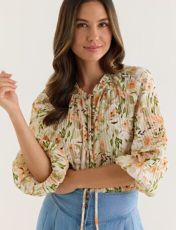 Whistle Romantic Floral Bohemian Blouse, Green product photo