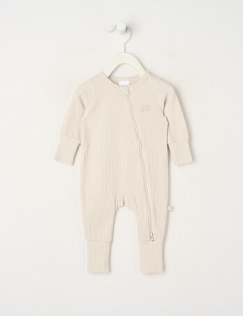 Teeny Weeny Sleep Rib Sleepsuit, Stone product photo