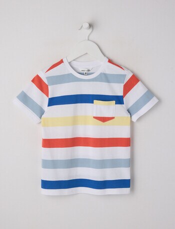 Mac & Ellie Block Stripe Short Sleeve Tee, White product photo