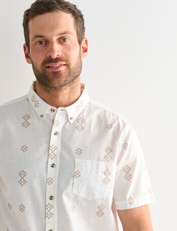 Gasoline Venice Ditsy Slub Short Sleeve Shirt, Beige product photo