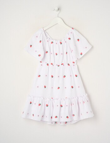 Mac & Ellie Strawberry Daisy Cut Out Back Embroided Dress, Vanilla product photo