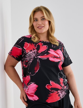 Zest Resort Curve Floral Ruched Side Swim Tee, Bold Red product photo