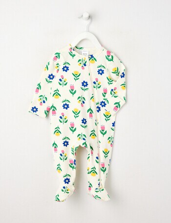 Teeny Weeny Sleep Floral Stretch Cotton Sleepsuit, Cream, Pink & Blue product photo