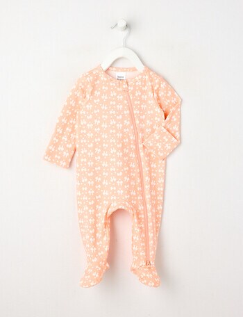 Teeny Weeny Sleep Hearts and Bows Stretch Cotton Sleepsuit, Coral product photo