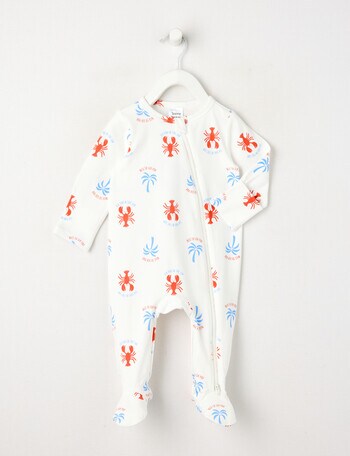 Teeny Weeny Sleep Lobster Stretch Cotton Sleepsuit, White & Orange product photo