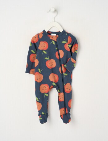 Teeny Weeny Sleep Stretch Cotton Apple Sleepsuit, Charcoal product photo