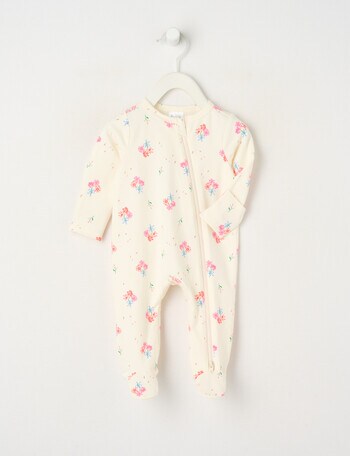 Teeny Weeny Sleep Stretch Cotton Floral Sleepsuit, Cream & Pink product photo