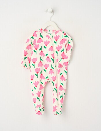 Teeny Weeny Sleep Stretch Cotton Tulip Sleepsuit, White & Pink product photo