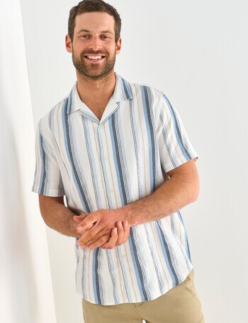 Gasoline Genoa Stripe Short Sleeve Shirt, White product photo