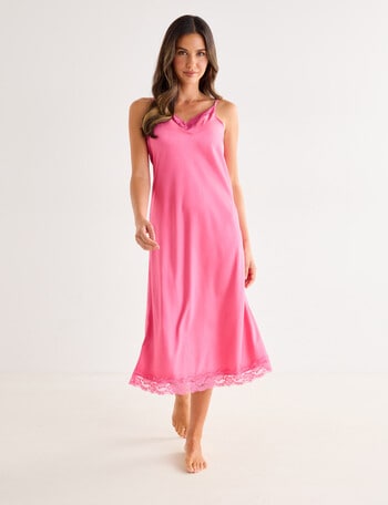 Whistle Sleep Camellia Lace Satin Nightie, Pink, 8-22 product photo