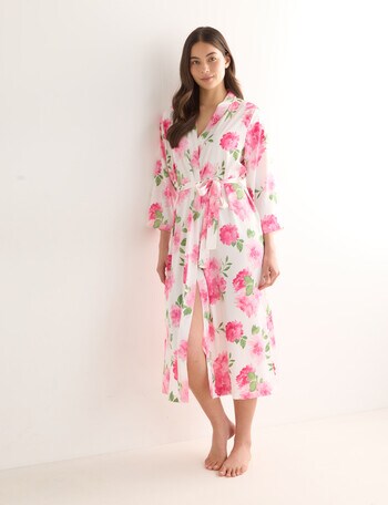 Whistle Sleep Camellia Print Satin Robe, Pink, 8-22 product photo