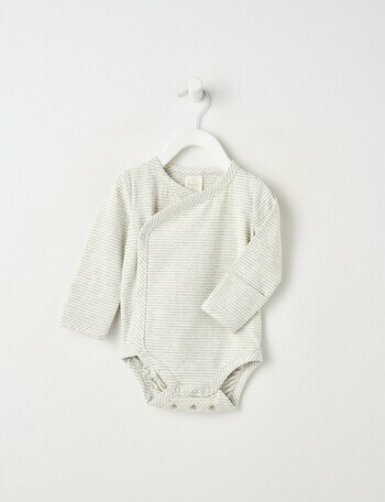 Little Bundle Essentials Stretch Cotton Stripe Bodysuit, Cream & Grey product photo