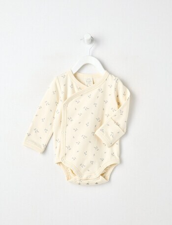 Little Bundle Essentials Stretch Cotton Bodysuit, Cream & Grey product photo