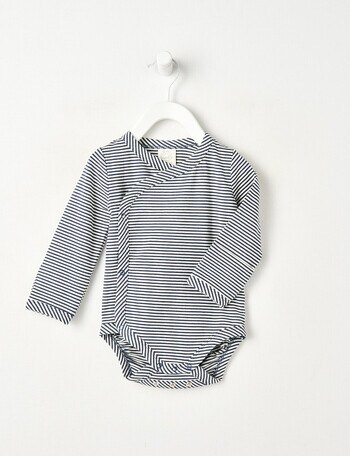 Little Bundle Essentials Stretch Cotton Stripe Bodysuit, Black & White product photo