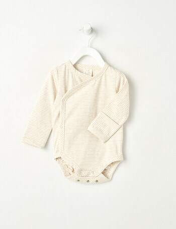 Little Bundle Essentials Stretch Cotton Stripe Bodysuit, Cream & Oatmeal product photo