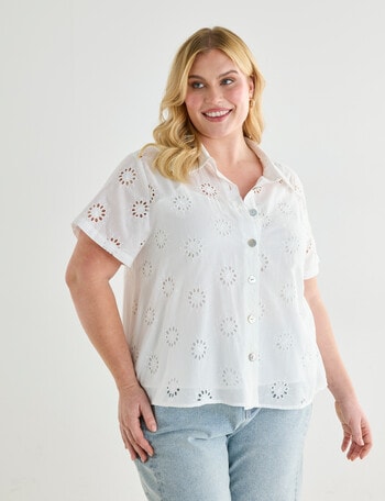 Studio Curve Cotton Broderie Shirt, White product photo