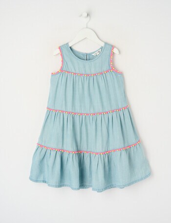 Mac & Ellie Pompom Trim Dress, Chambray product photo
