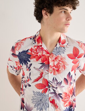 Tarnish Floral Crane Shirt, White product photo