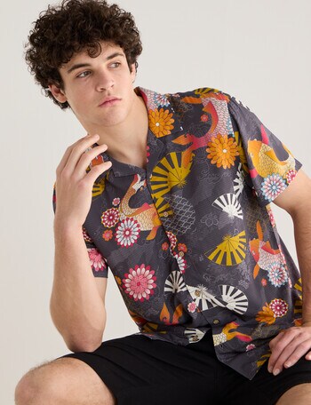 Tarnish Floral Koi Shirt, Charcoal product photo