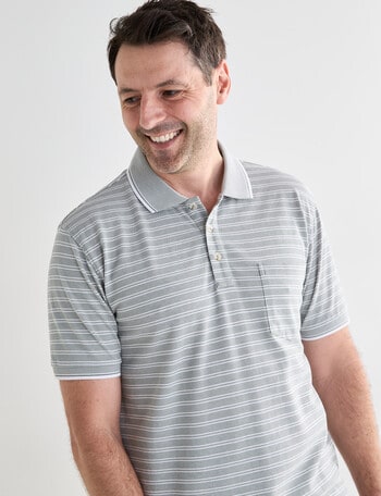 Chisel 2 Colour Stripe Short Sleeve Polo Shirt, Sage product photo